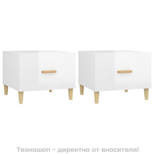 Кафе маси, 2 бр, Бял гланц, 50x50x40 см, инженерно дърво