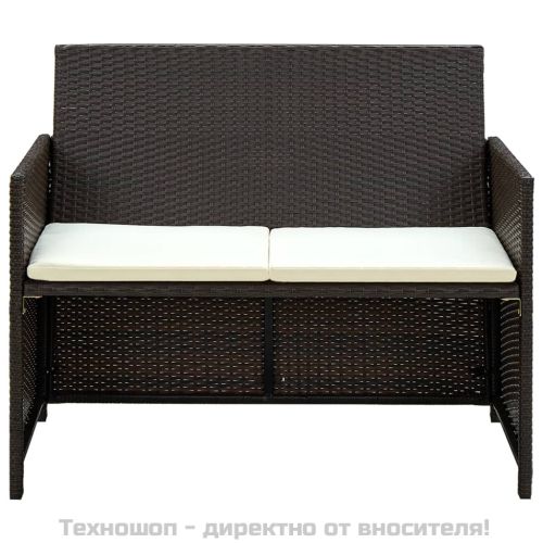 2-местен градински диван с възглавници, кафяв, полиратан