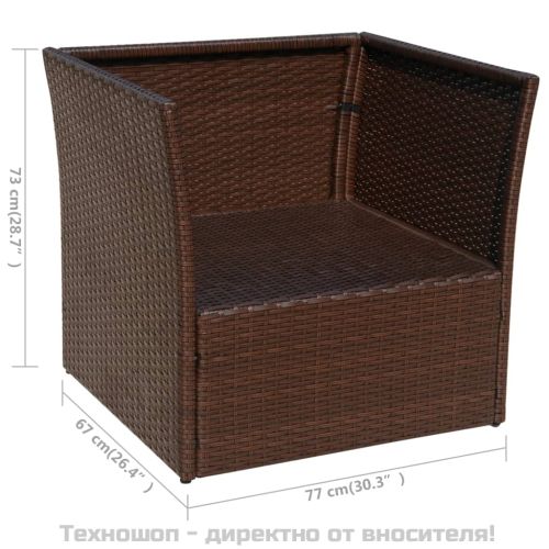 Градински стол с табуретка, кафяв полиратан