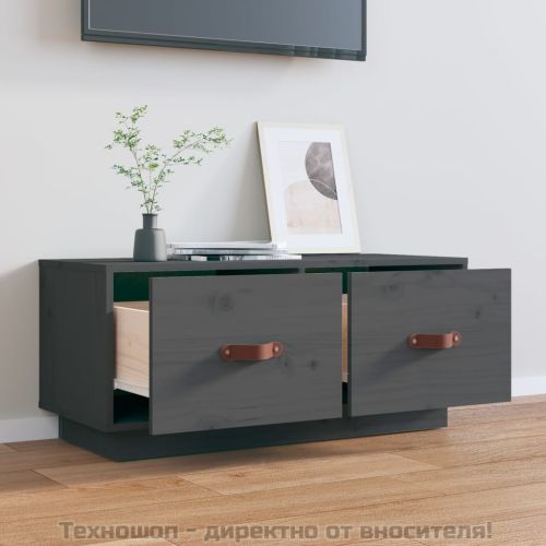 ТВ шкаф, сив, 80x34x35 см, бор масив