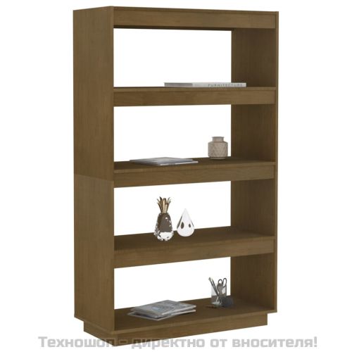 Библиотека/разделител за стая, меденокафява, 80x35x135 см, бор