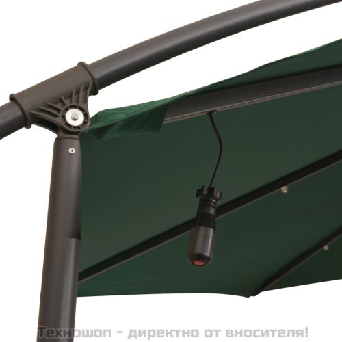 Окачен чадър с LED осветление, 300 см, зелен, метален прът