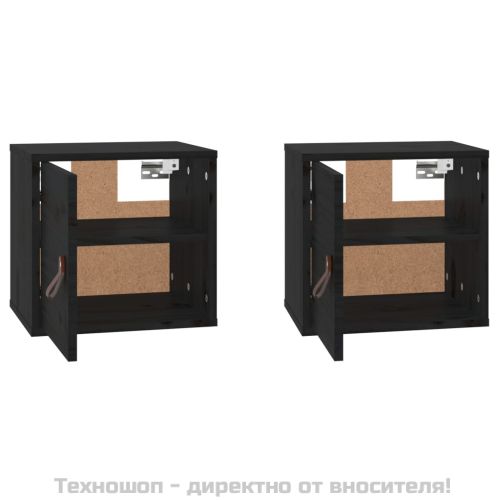 Стенни шкафове, 2 бр, черни, 31,5x30x30 см, бор масив
