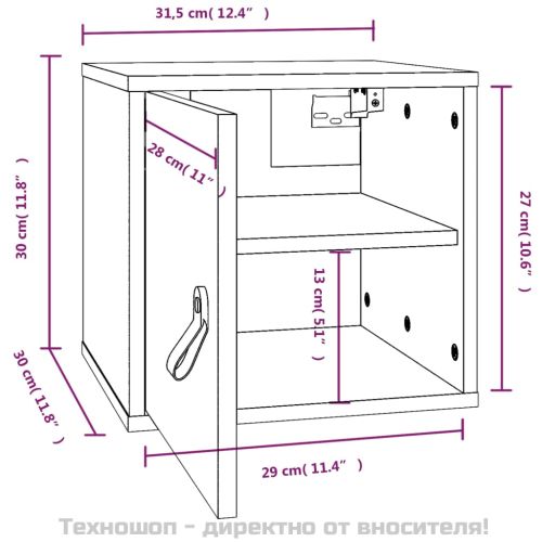 Стенни шкафове, 2 бр, черни, 31,5x30x30 см, бор масив