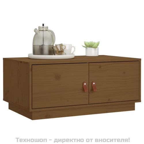 Кафе маса, меденокафява, 80x50x35 см, борово дърво масив