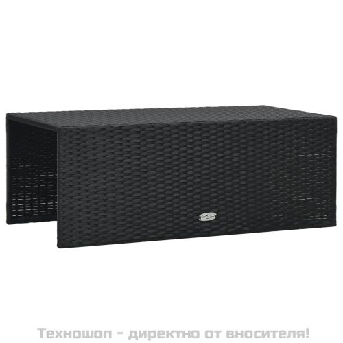 Градински комплект с възглавници, 6 части, черен полиратан