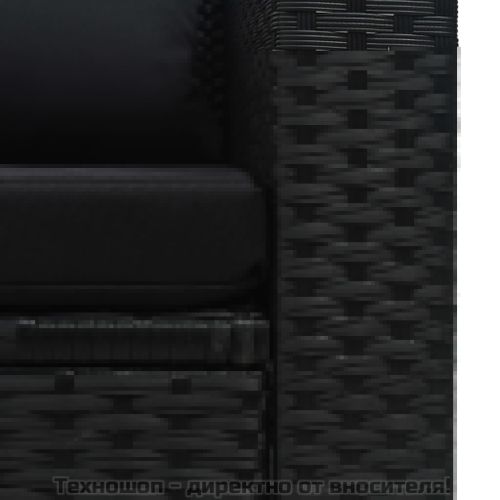 Градински комплект с възглавници, 6 части, черен полиратан