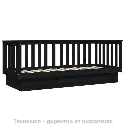 Дневно легло, Черен 75x190 см борово дърво масив