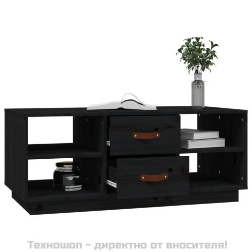 Кафе маса, черен, 100x50x41 см, борово дърво масив