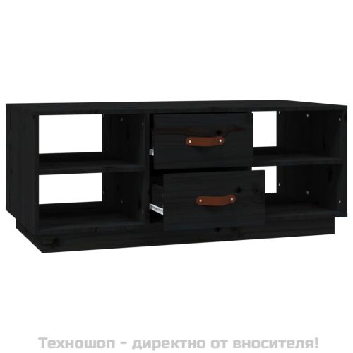 Кафе маса, черен, 100x50x41 см, борово дърво масив
