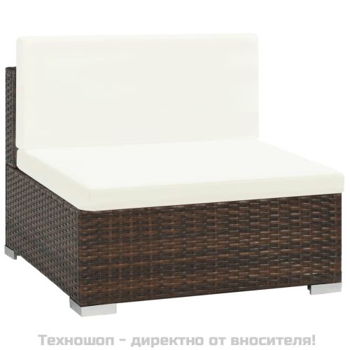 Градински комплект с възглавници, 6 части, кафяв полиратан