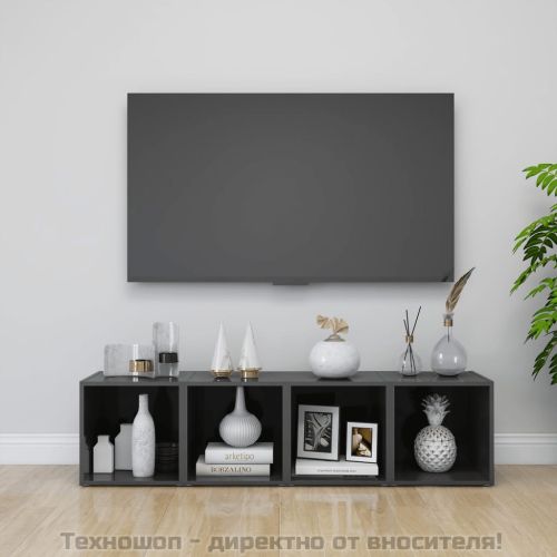 ТВ шкафове, 4 бр, сив гланц, 37x35x37 см, инженерно дърво