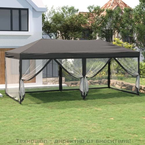 Сгъваема парти палатка със странични стени, антрацит, 3x6 м