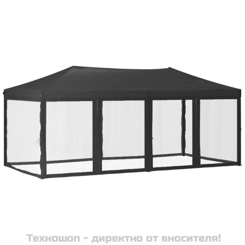 Сгъваема парти палатка със странични стени, антрацит, 3x6 м