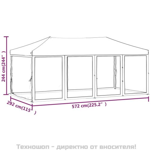 Сгъваема парти шатра със странични стени, червена, 3x6 м