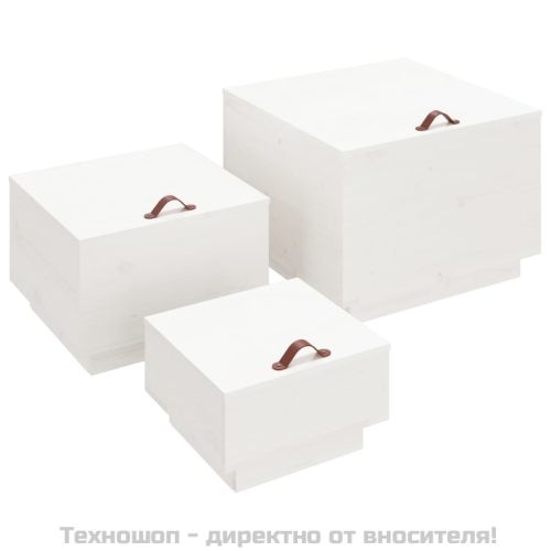 Кутии за съхранение с капаци 3 бр бели борова дървесина масив