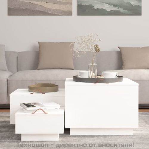 Кутии за съхранение с капаци 3 бр бели борова дървесина масив