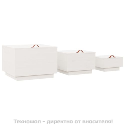 Кутии за съхранение с капаци 3 бр бели борова дървесина масив