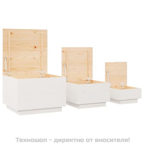 Кутии за съхранение с капаци 3 бр бели борова дървесина масив