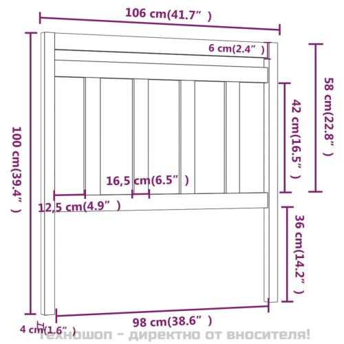 Горна табла за легло, черна, 106x4x100 см, бор масив