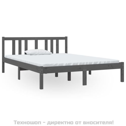 Рамка за легло, сива, дърво масив, 135x190 cм, Double
