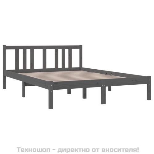 Рамка за легло, сива, дърво масив, 135x190 cм, Double