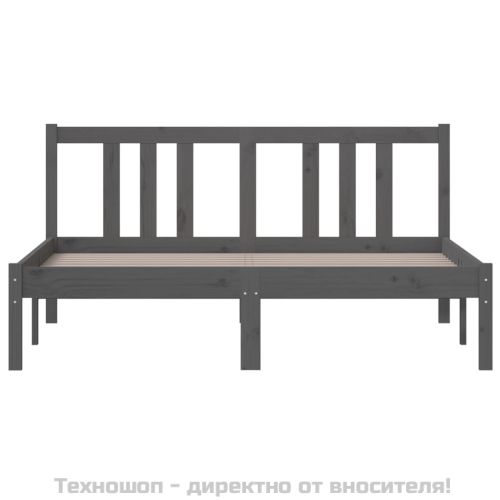 Рамка за легло, сива, дърво масив, 135x190 cм, Double