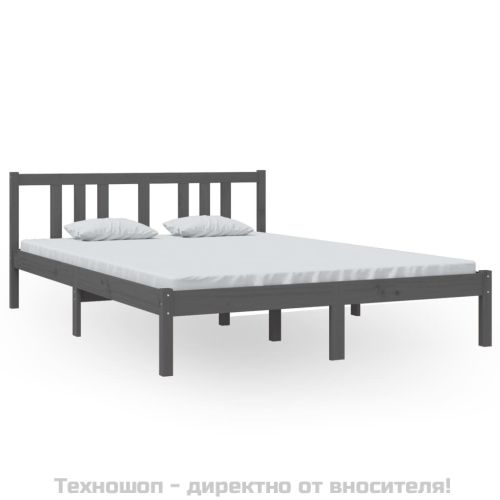 Рамка за легло, сива, масивно дърво, 140х200 см