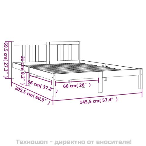 Рамка за легло, сива, масивно дърво, 140х200 см