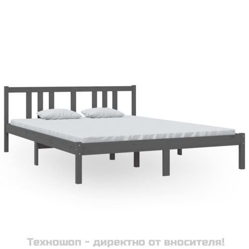 Рамка за легло, сива, дърво масив, 150x200 cм, King Size