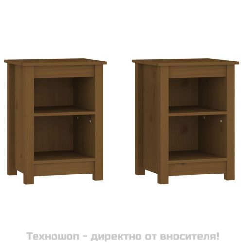 Нощни шкафчета, 2 бр, меденокафяви, 40x35x55 см, бор масив