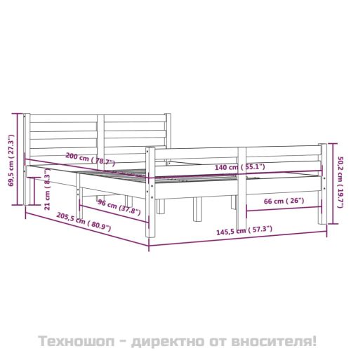 Рамка за легло, бяла, масивно дърво, 140х200 см