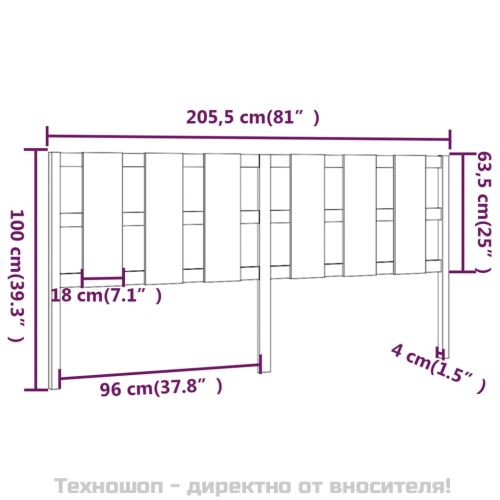Горна табла за легло, черна, 205,5x4x100 см, бор масив