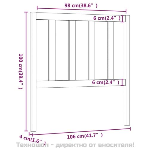 Горна табла за легло, черна, 106x4x100 см, бор масив
