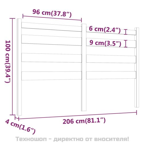 Горна табла за легло, сива, 206x4x100 см, бор масив
