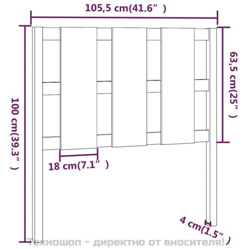 Горна табла за легло, черна, 105,5x4x100 см, бор масив