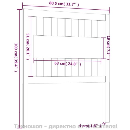 Горна табла за легло, черна, 80,5x4x100 см, бор масив