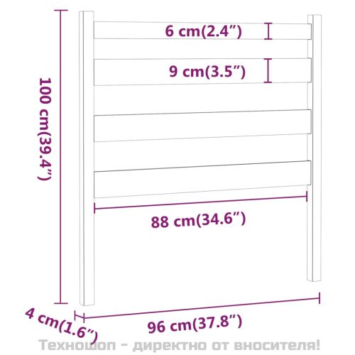 Горна табла за легло, черна, 96x4x100 см, бор масив