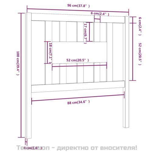 Табла за спалня, сива, 96x4x100 см, бор масив