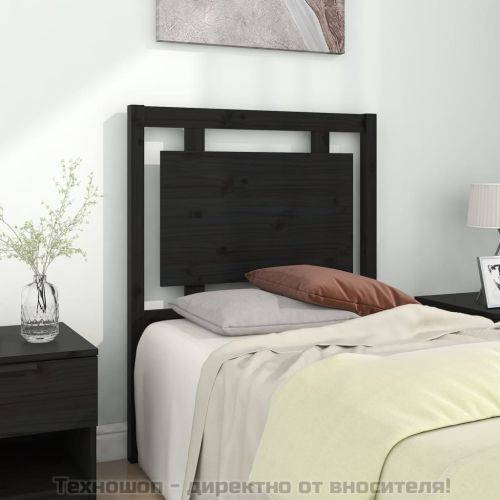 Горна табла за легло, черна, 80,5x4x100 см, бор масив