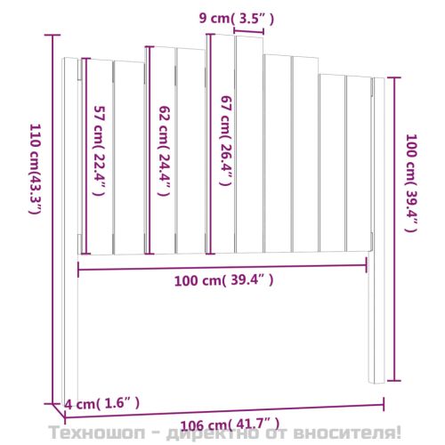 Горна табла за легло, сива, 106x4x110 см, бор масив