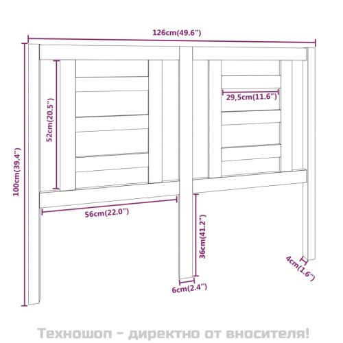 Горна табла за легло, черна, 126x4x100 см, бор масив