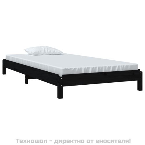 Стифиращо легло, черно, борово дърво масив, 75x190 см