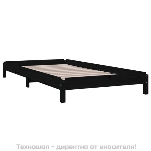 Стифиращо легло, черно, борово дърво масив, 75x190 см