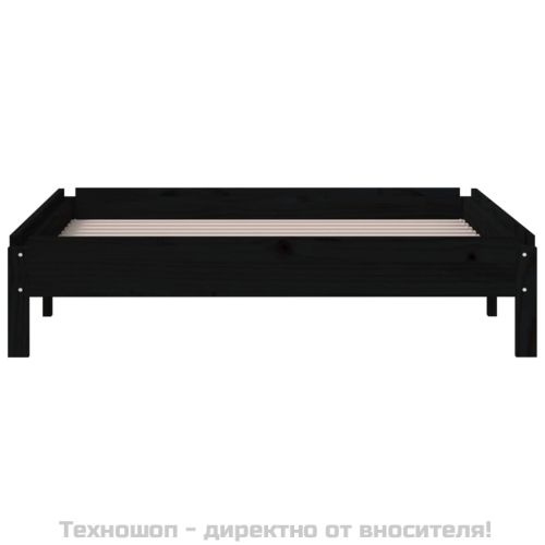 Стифиращо легло, черно, борово дърво масив, 75x190 см