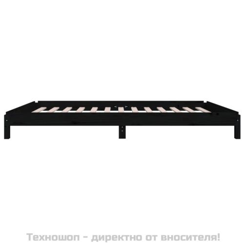Стифиращо легло, черно, борово дърво масив, 75x190 см