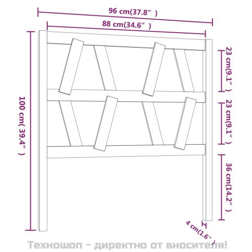 Горна табла за легло, сива, 96x4x100 см, бор масив