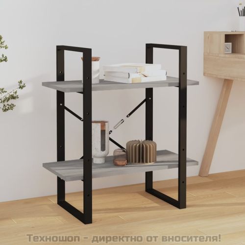 Библиотека на 2 нива, сив сонома, 60x30x70 см, инженерно дърво