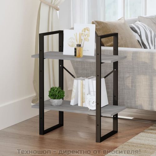 Библиотека на 2 нива, сив сонома, 60x30x70 см, инженерно дърво