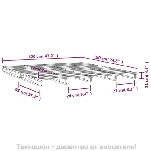 Легло от палети черно 120x190 см бор масив Small Double